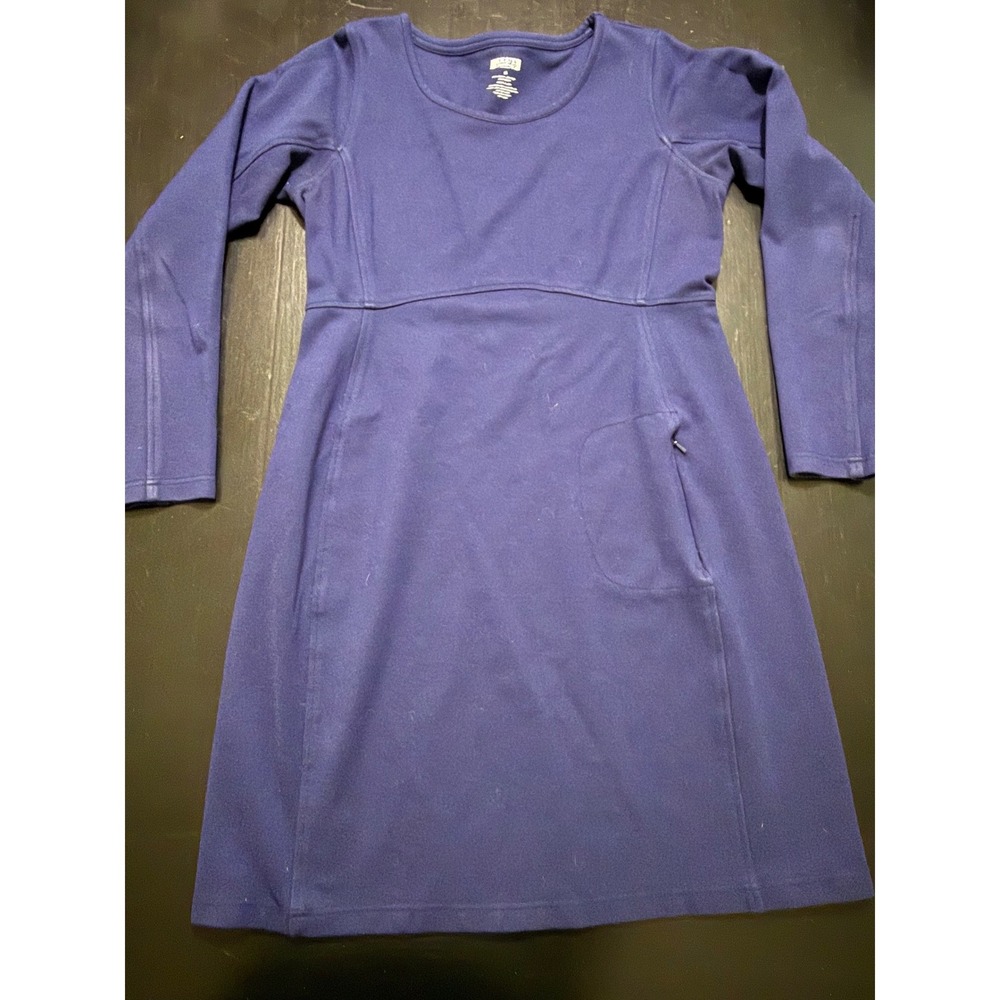 Duluth Trading Co Womens Navy Blue Long Sleeve A-Line Ponte Dress Size S Pocket